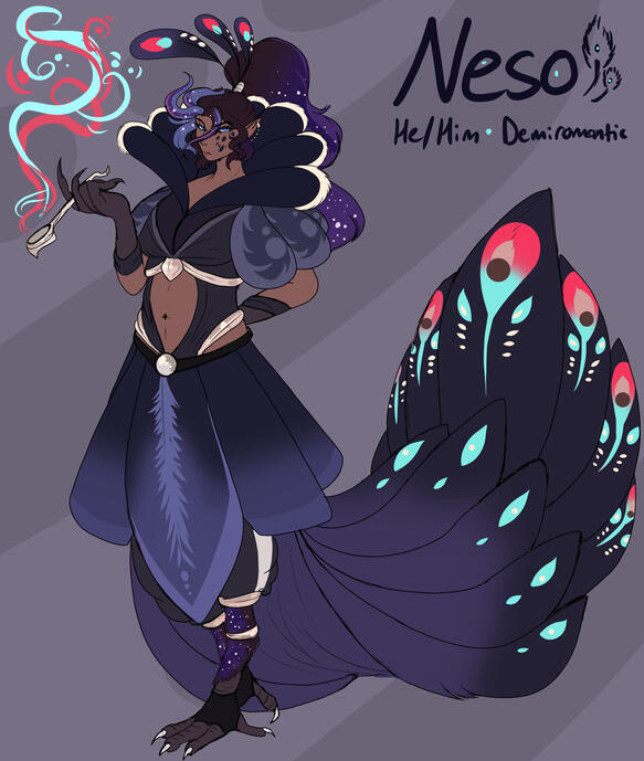 ☁️A dom with hypnotic feathers that wave in patterns all on his body. Yet he's also able to use his smoke to pleasure his subs. Whether forming them as hands or coils