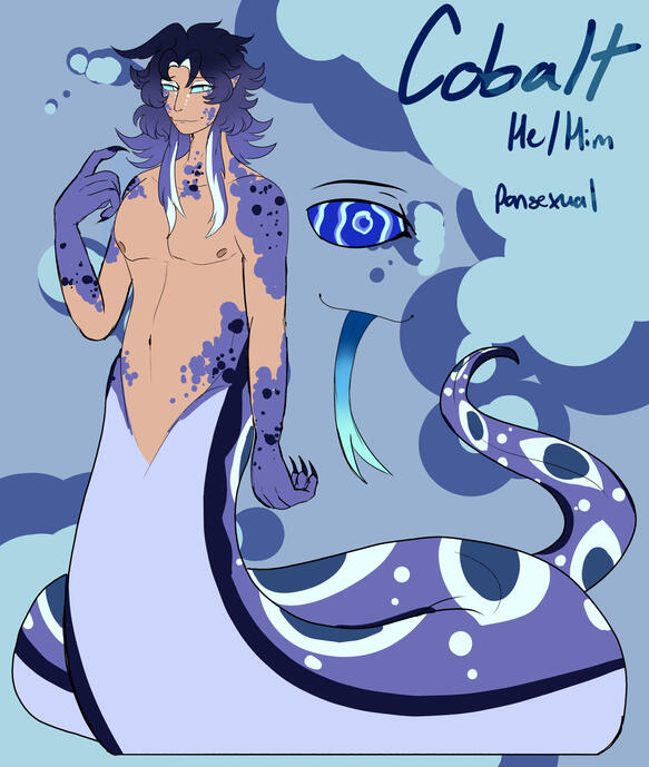🫧Cobalt is a naga who is a hopeless romantic, longing for someone to call his own. His hypnosis reflecting the feeling of a perfect partner onto the sub, yet still no one has ever imagined him. Cobalt is charming, a flirt and overall a fine guy.