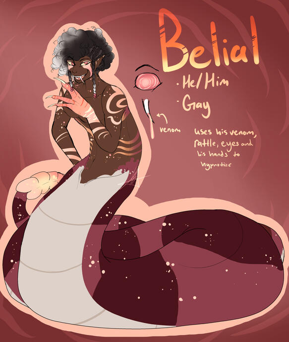 🫧 A rattler who is very unhinged and is way more into playing with his food in more unconventional ways than the usual coddling. Aggressive and seeks thrills however he can. Best to stay away unless you think you can handle this serpent's bite forever